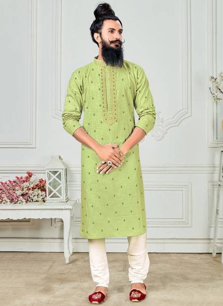 Green Colour Exclusive Festive Wear Poly With Embroidery Kurta Pajama Mens Collection RYN-KP-2